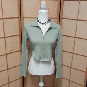 Forever 21 light green zipper shirt/sweater size M